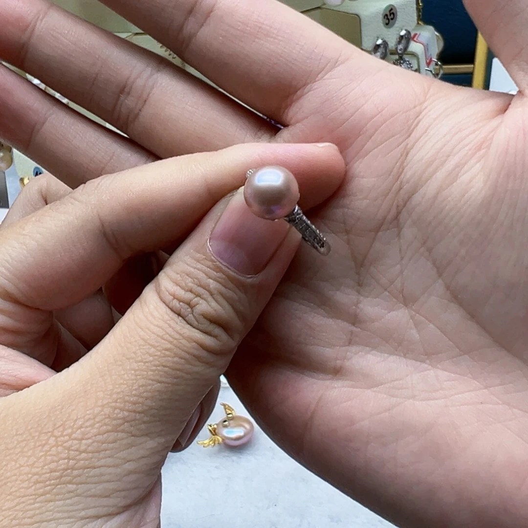 银S925镶嵌戒指淡水珍珠
