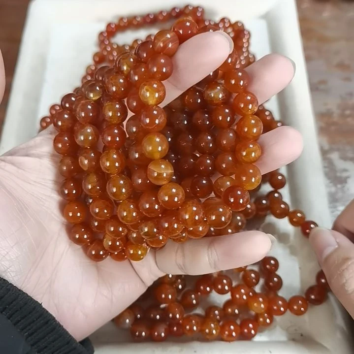 玛瑙/玉髓手链未镶嵌10mm圆珠龙鳞小杂质