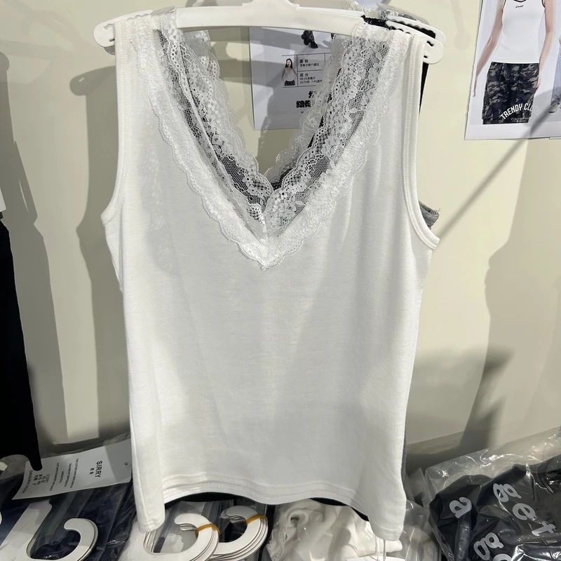 0858法式蕾丝吊带背心带胸垫性感美背内搭修身抹胸上衣春夏打底