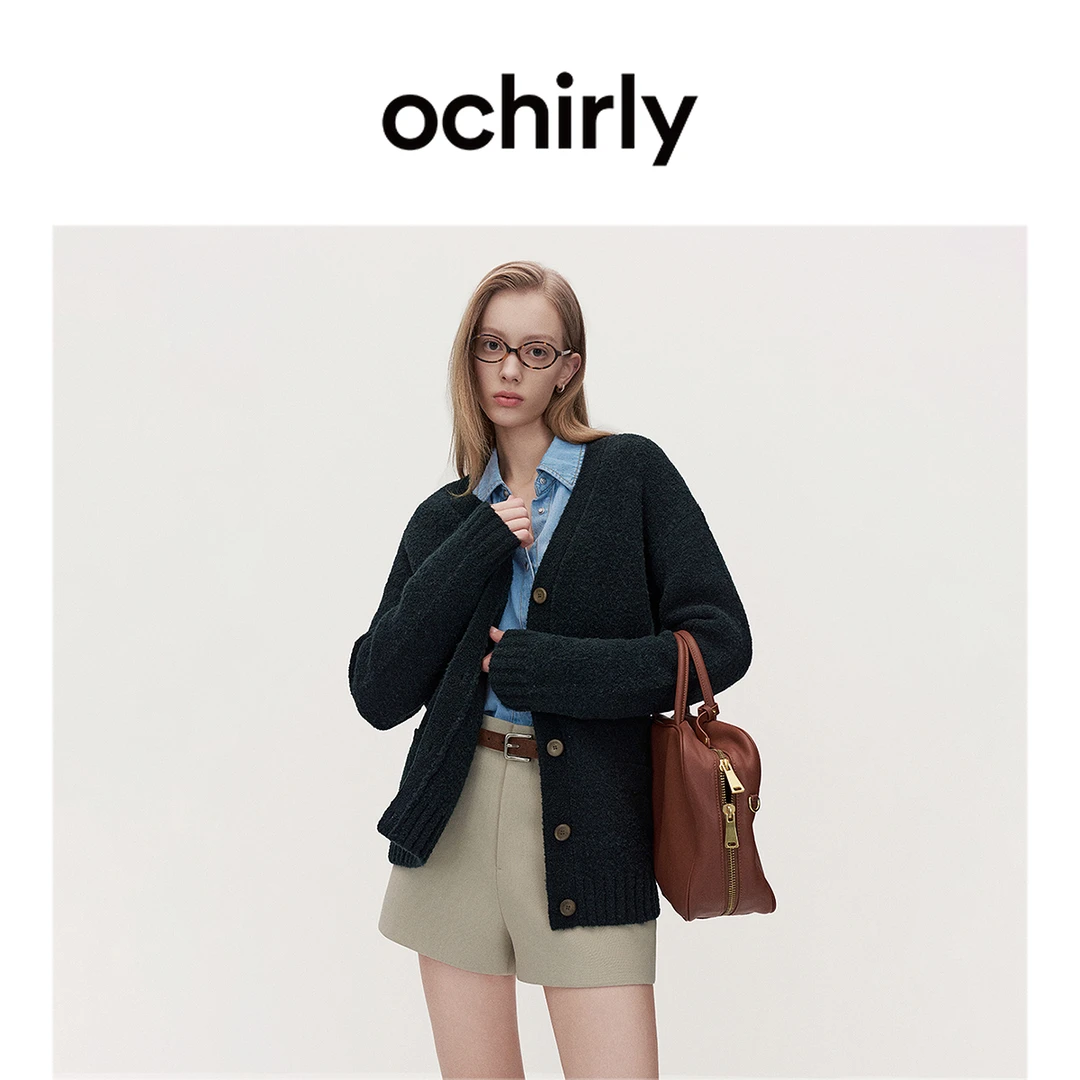 ochirlyV领宽松针织外套女毛衣复古高级感