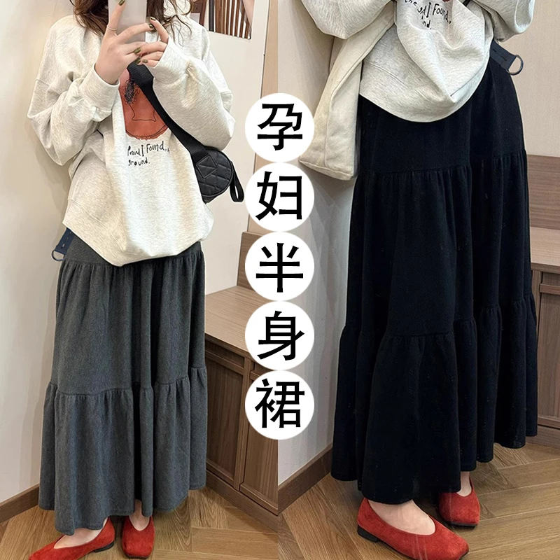 5现货孕妇糯米裙高腰无托腹2025春款大码垂感泡泡褶皱裙减龄通勤5