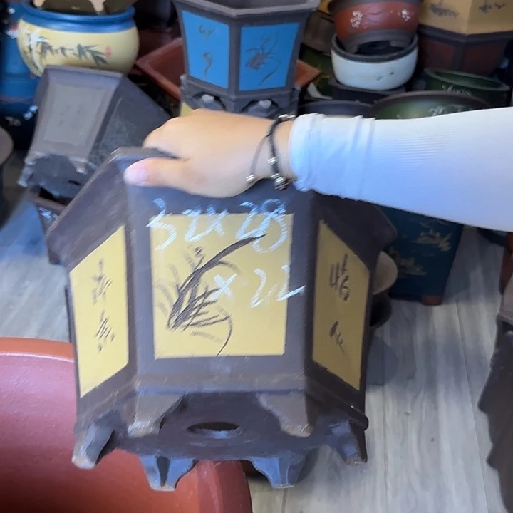 32黄六方花盆花盆花盆×2个