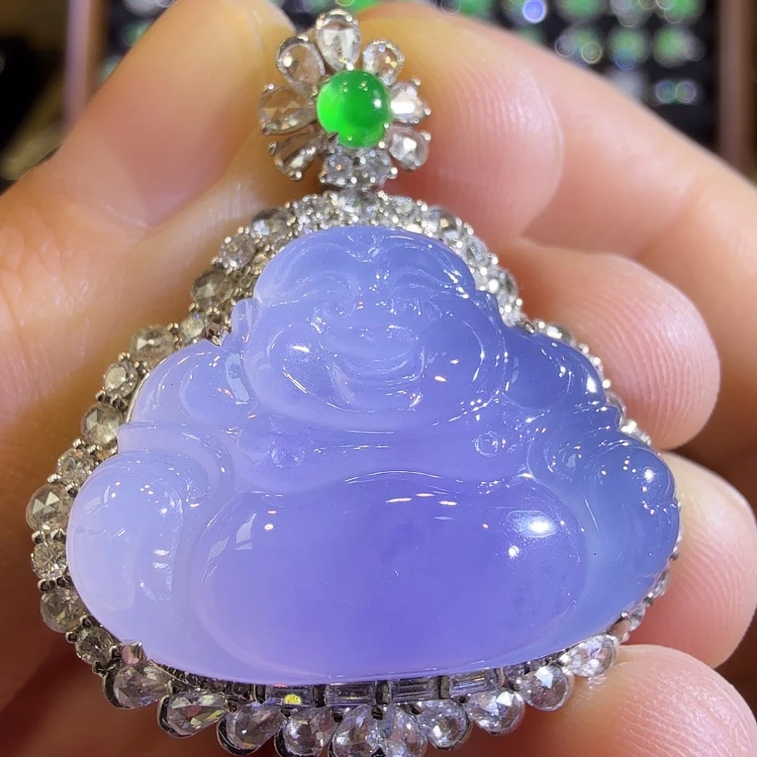 翡翠吊坠(赠链)18K金镶嵌高冰紫罗兰佛公