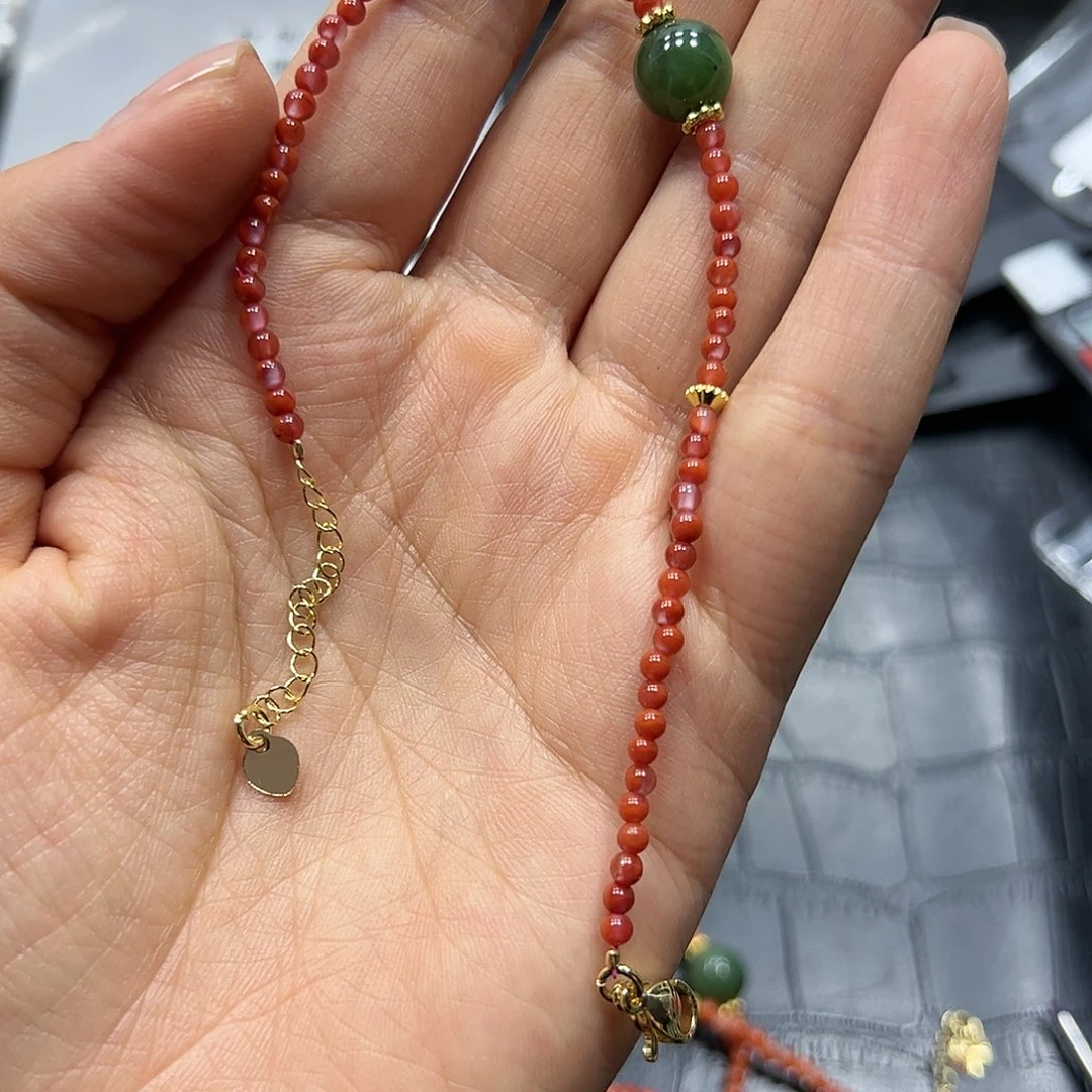 烟晶手链银S925镶嵌碧玉南红手链