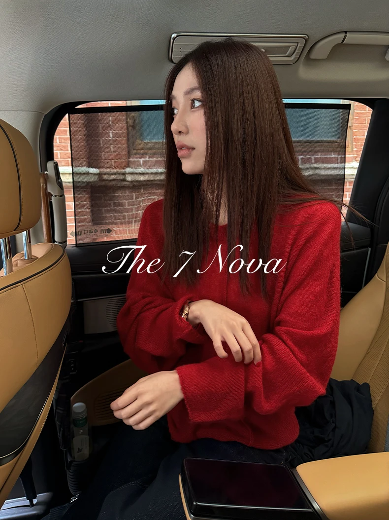 THE 7 NOVA『红玫瑰』25Fw红色羊驼毛圆领落肩长袖针织毛衣SGA4309