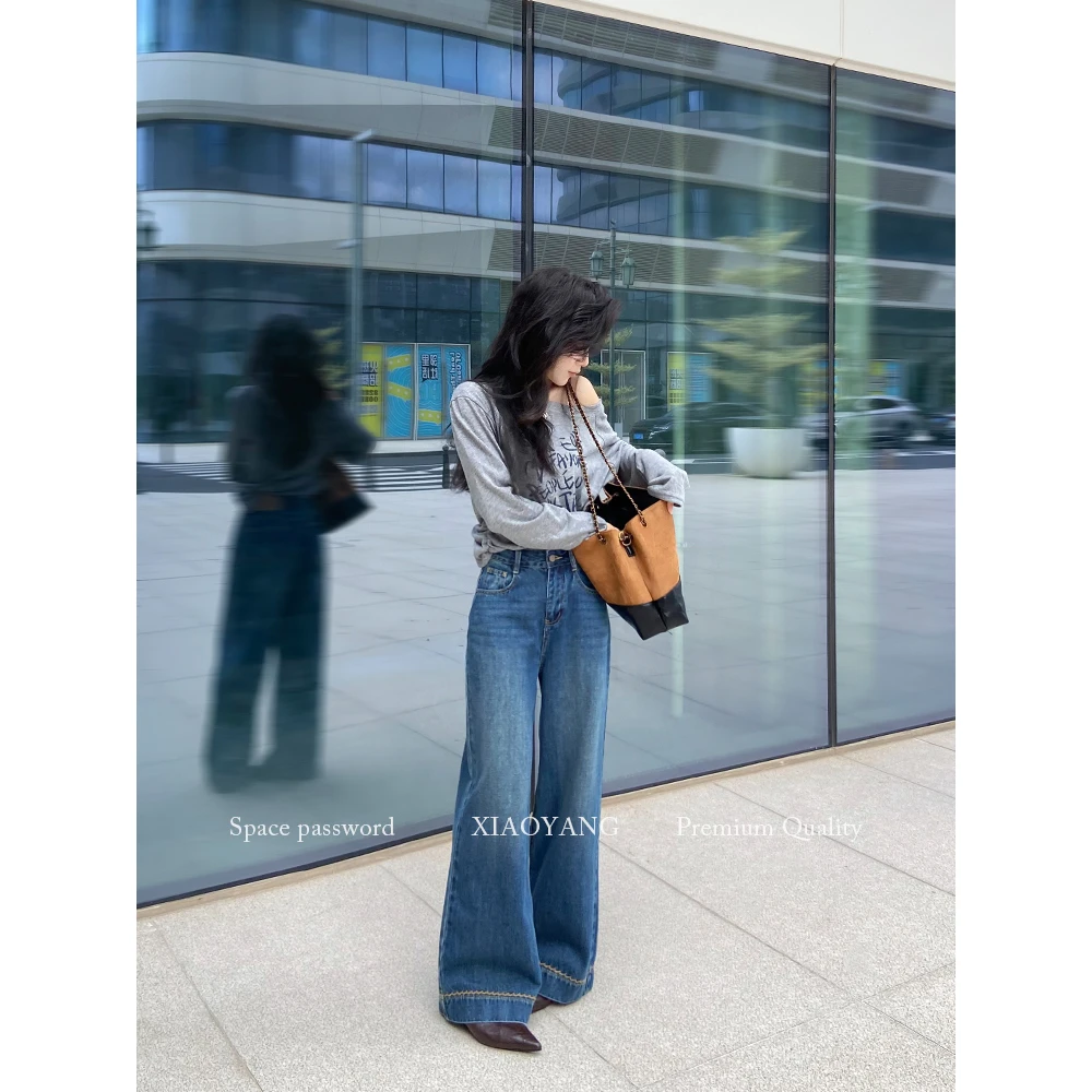 【梨型天选】复古小个子阔腿直筒牛仔裤~秋季女士新款裤子抖音双11