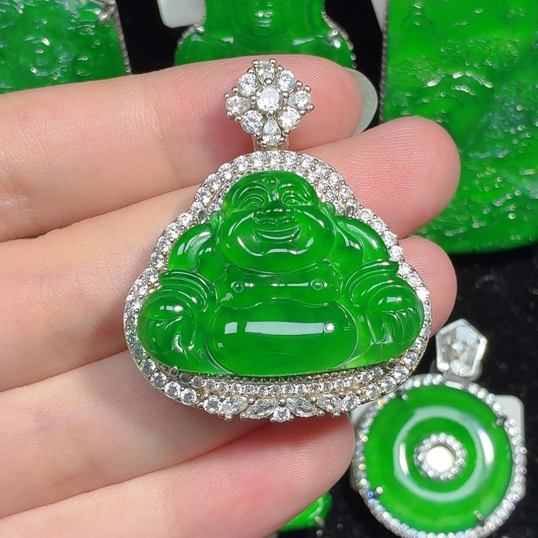 翡翠银S925镶嵌颈饰天然A货翡翠