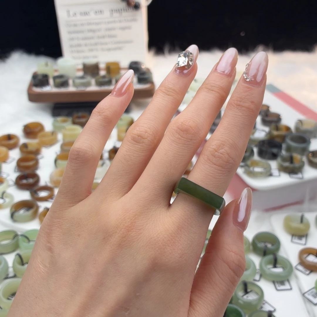 和田玉（糖玉）未镶嵌戒指z62湖水绿马鞍17.2