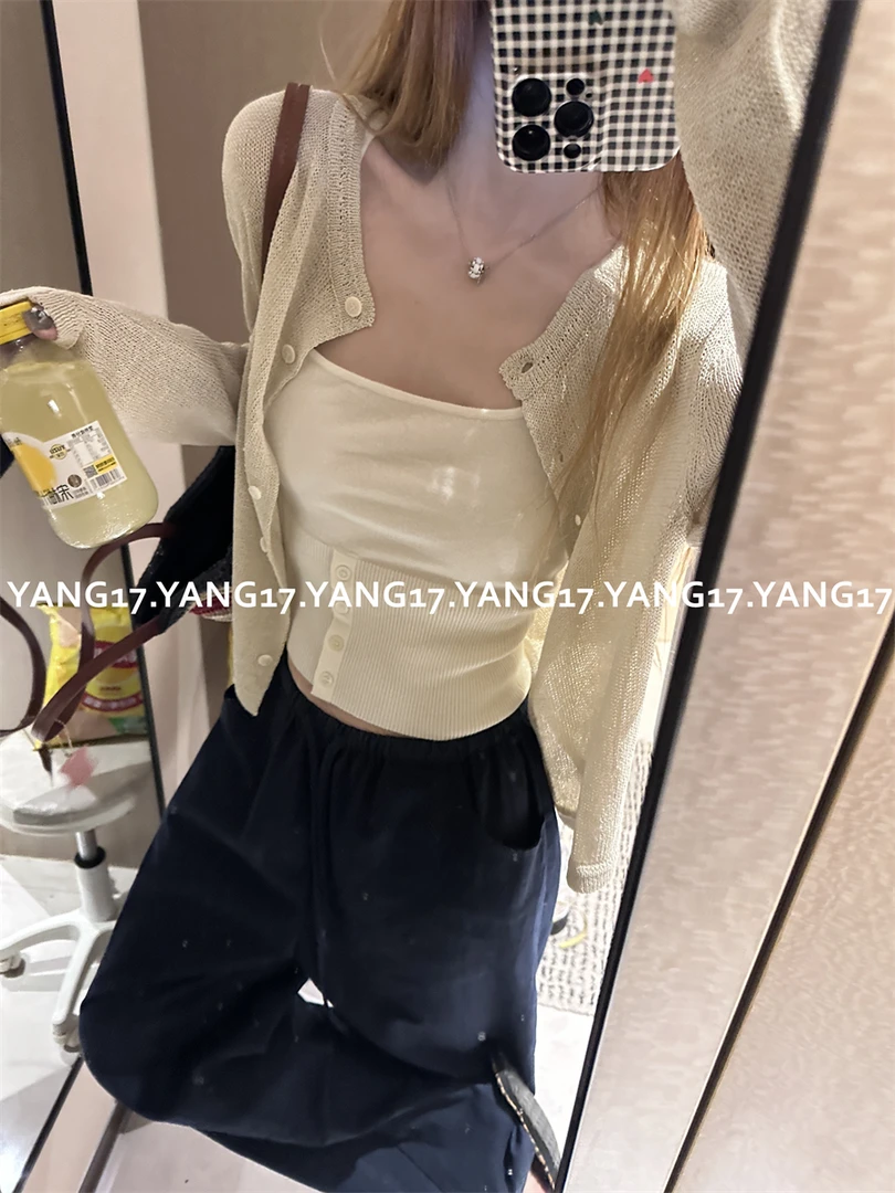 杨十七 夏日系列！jin口和纸纱针织开衫_宽松百搭防晒上衣