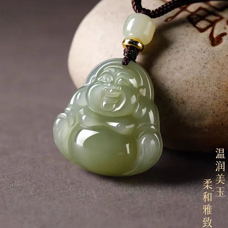 新疆和田玉挂件笑口常开弥勒佛公吊坠女款项坠时尚玉坠玉吊坠