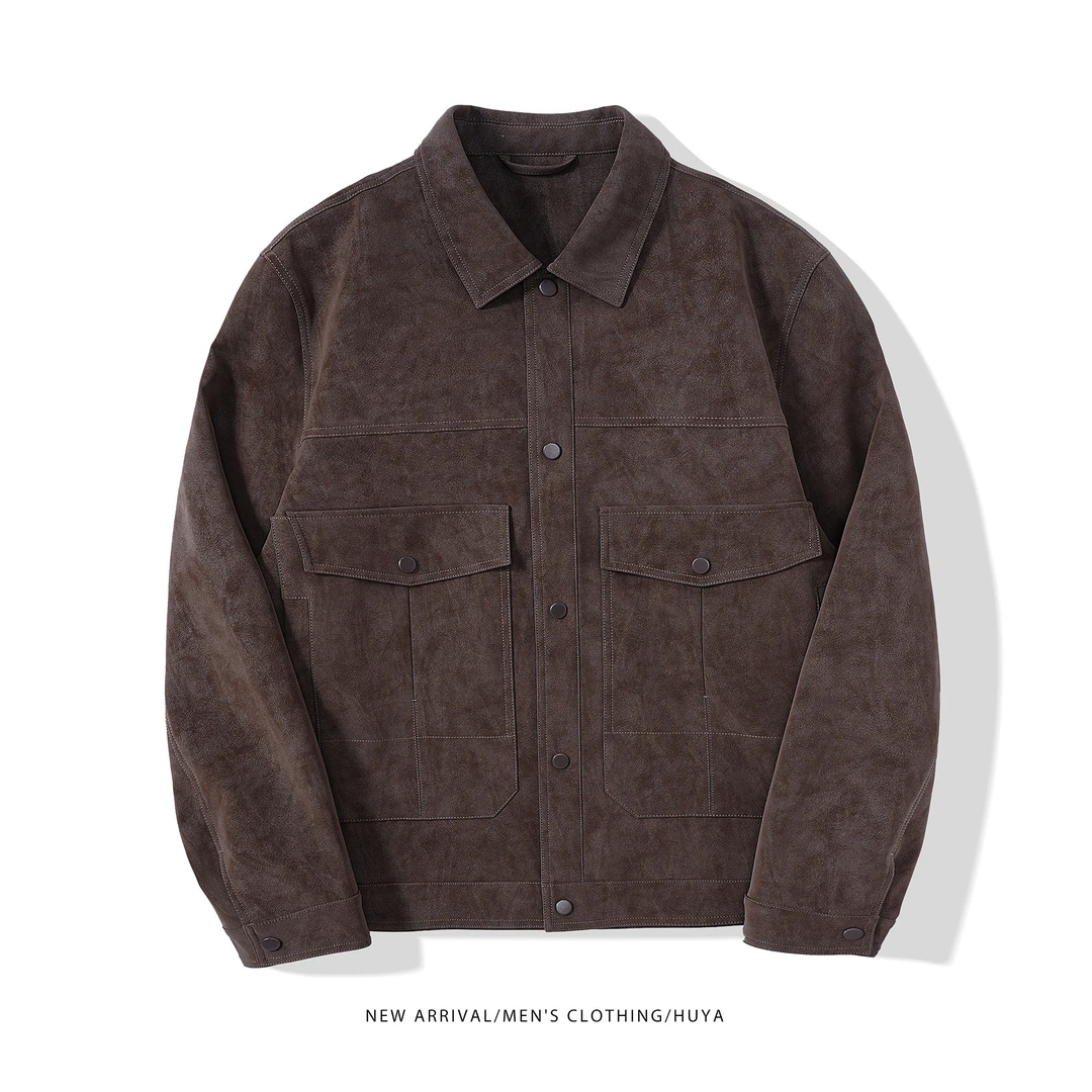 【熊熊专属】2025春款百搭复古翻领夹克男高级日系工装长袖外套6603