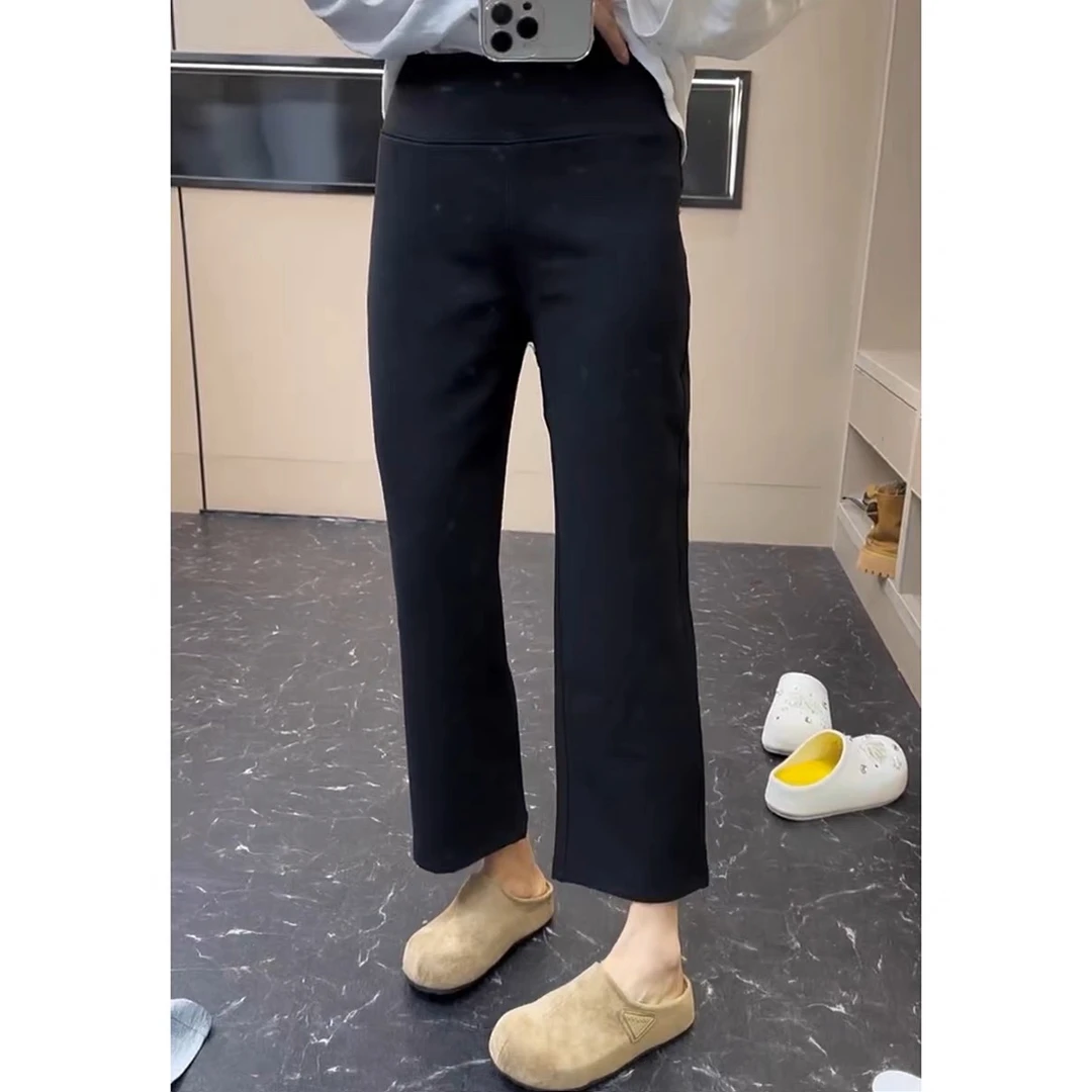 黑色简约直筒休闲卫裤女秋季新款高腰宽松显瘦百搭窄版阔腿九分裤