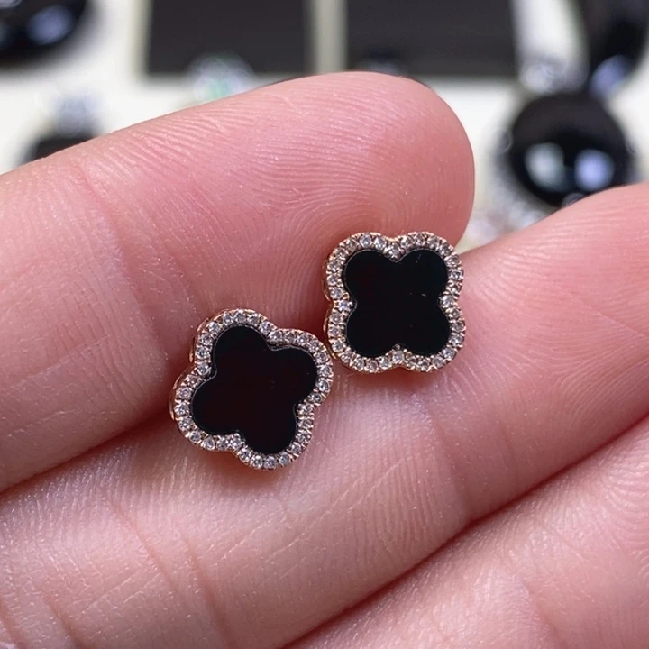 翡翠耳饰18K金镶嵌缅甸天然翡翠墨翠