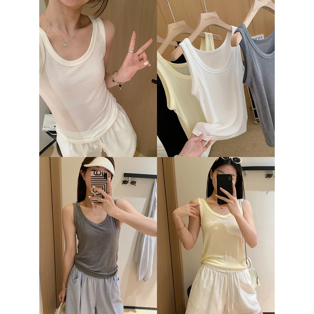 大叮自制【Spa面膜背心】定纺天丝桑蚕丝山羊绒U领宽肩带背心！Z428