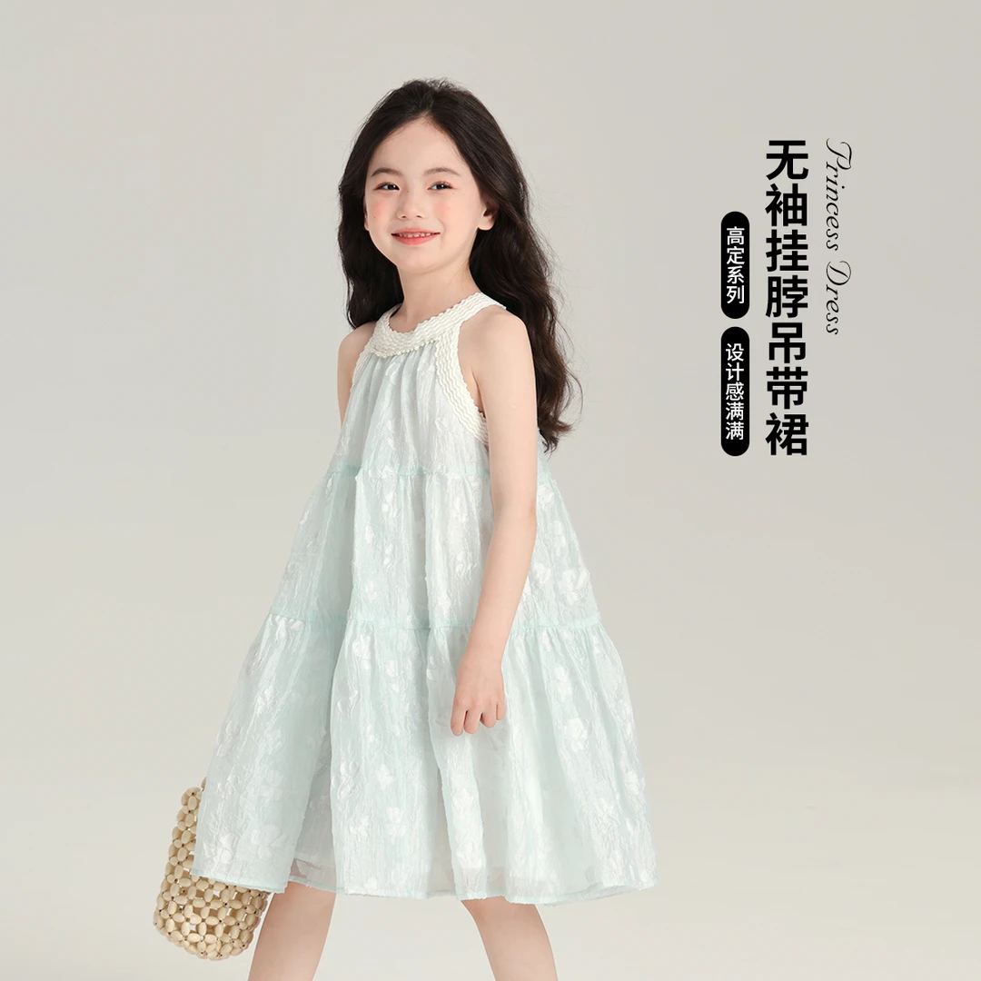 布丁哈鲁【灵动少女】2024夏季女童度假风挂脖汉服连衣裙G42DJ407