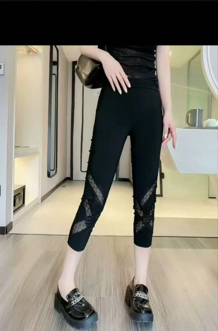 6699-夏季显瘦蕾丝刺绣高弹力大码交叉蕾丝裤