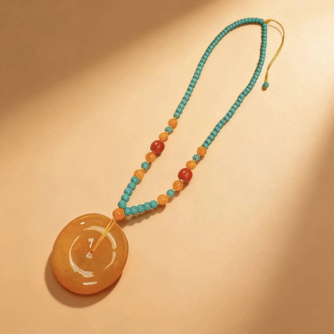 HC. 黄飘白妖孽纹平安扣（赠链)A112-HWZ-1A