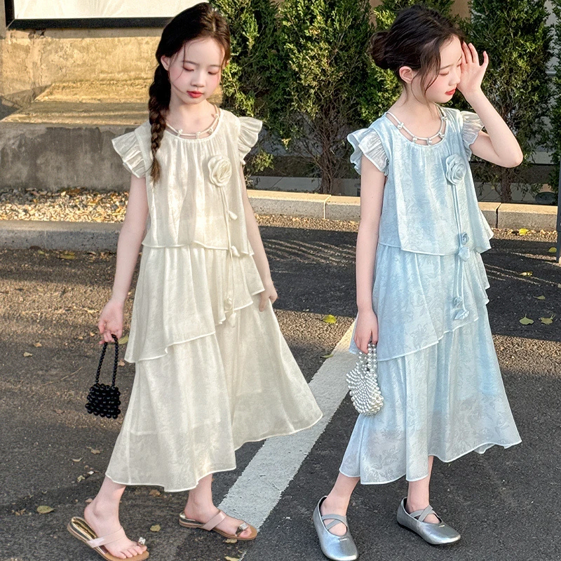 女童夏季连衣裙2025新款女大童夏装无袖公主裙儿童夏天甜美长裙子