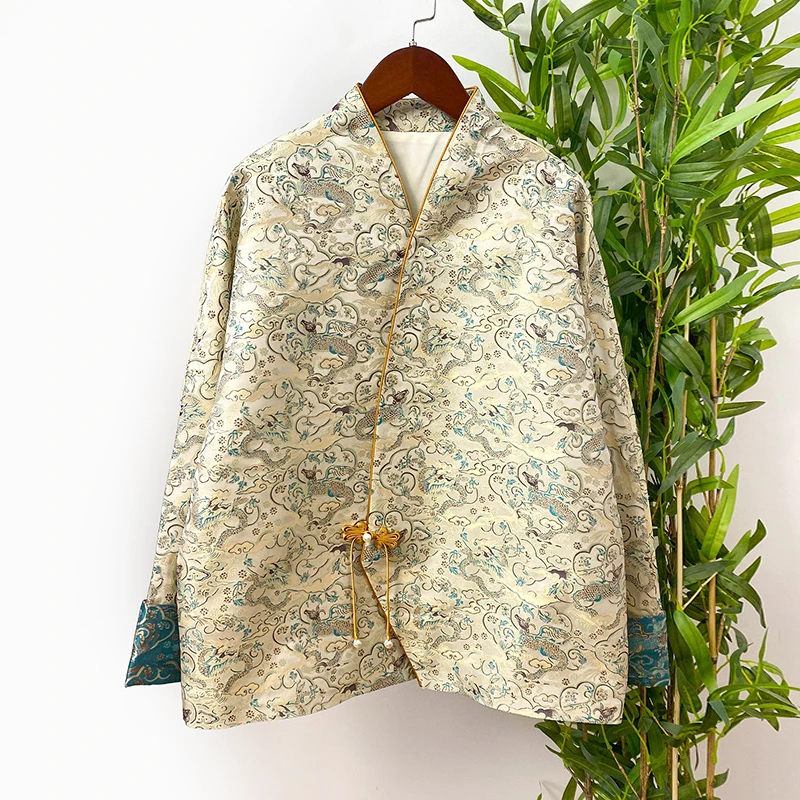 【牛首龙纹】新中式国风斜襟盘扣春秋新款桑蚕丝女士宋锦外套