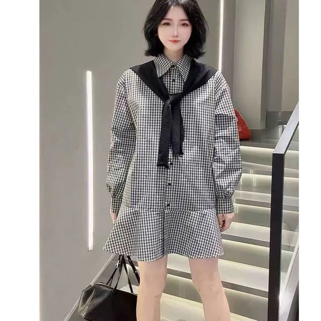 主播推荐 欧货洋气格子披肩连衣裙时尚百搭尽显魅力