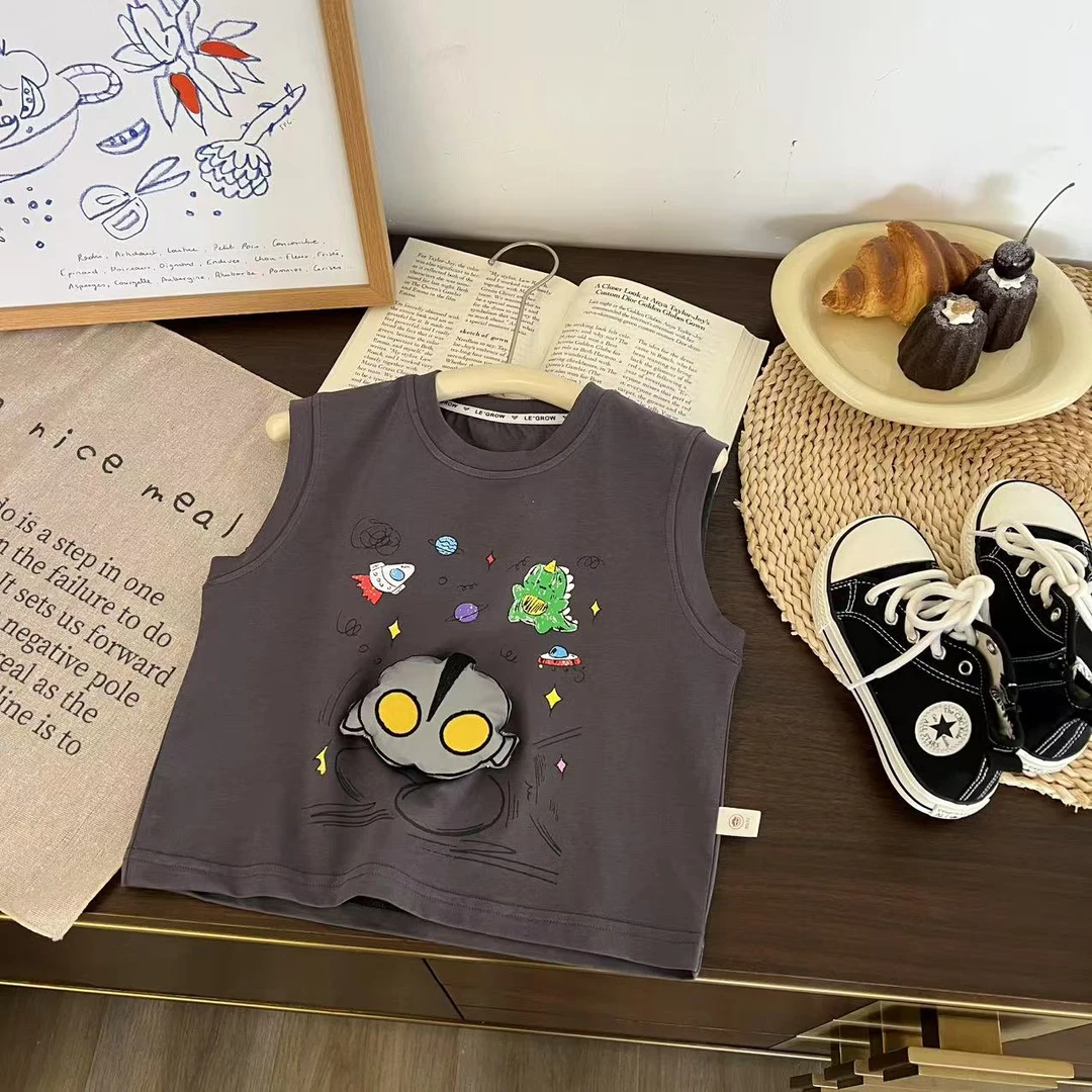儿童夏季卡通立体奥凸曼涂鸦无袖H2096