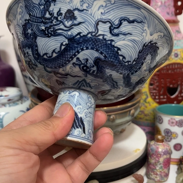 摆件A****己青花瓷器 高足碗