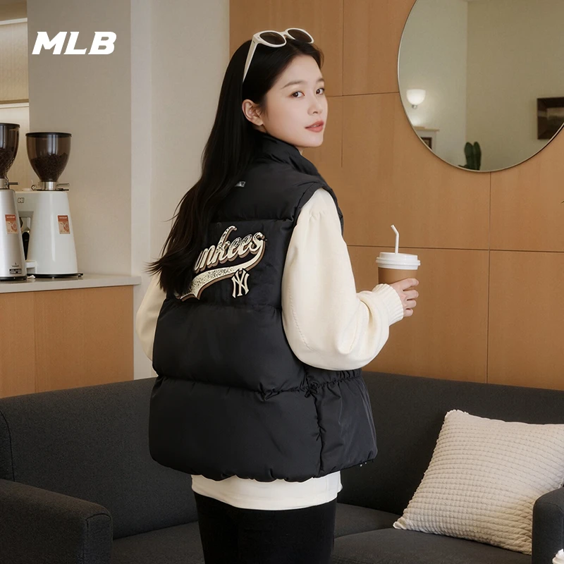 MLB官方 男女情侣时尚百搭学院风休闲羽绒马甲25秋冬新款DVV01