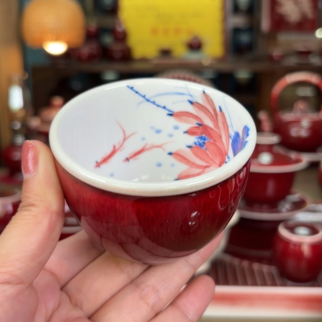 闻轩坊原矿郎红 精品荷花鱼缸杯