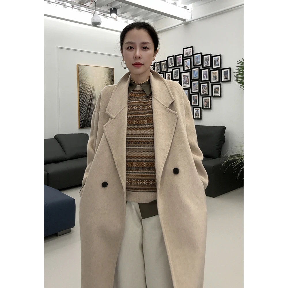 【叭哒不惑】中间人 羊毛桑蚕丝骆驼绒百搭翻领秋冬毛呢中长款大衣