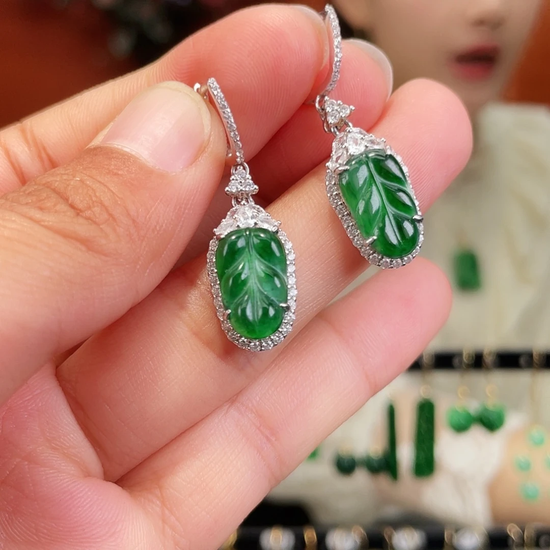翡翠银S925镶嵌耳饰