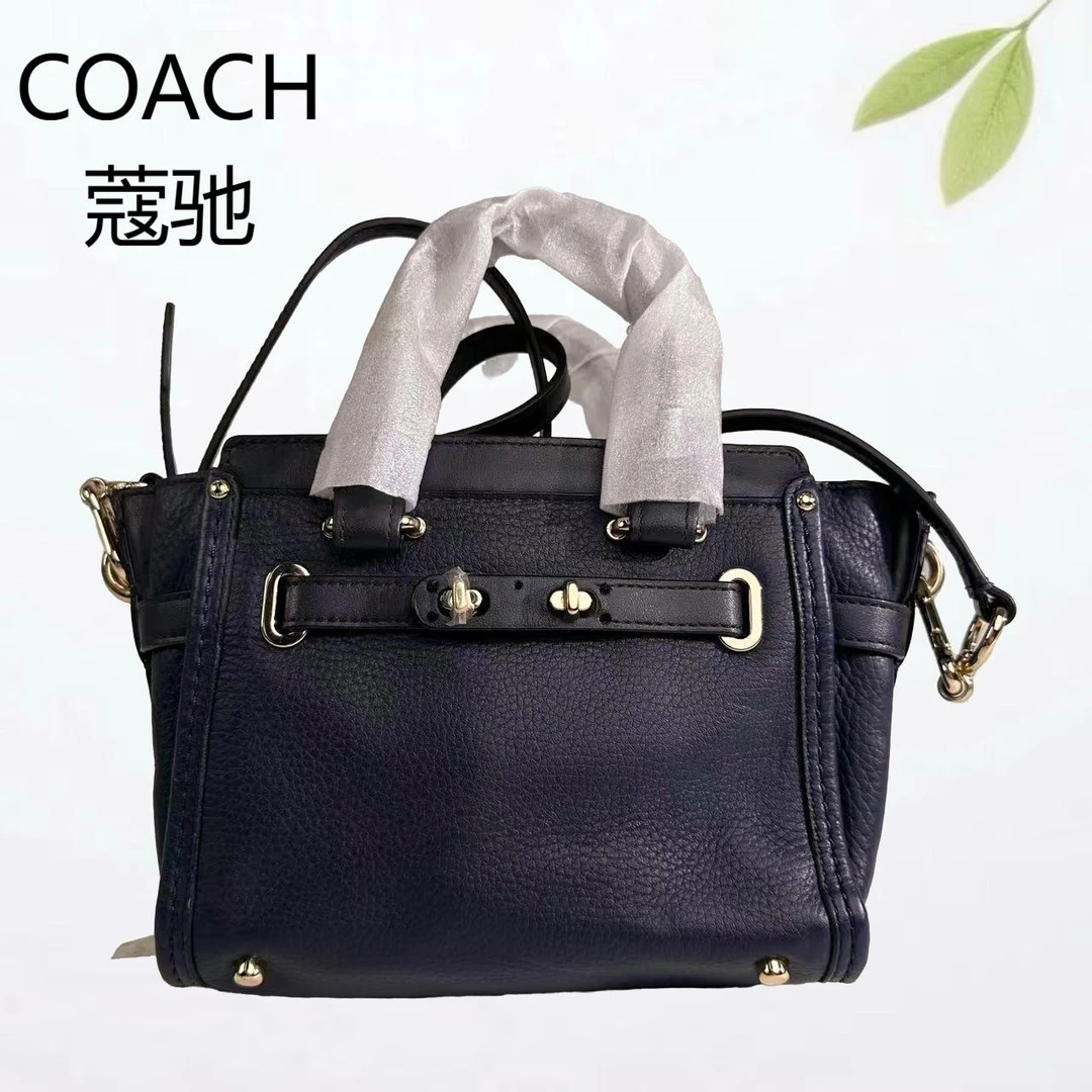 95新 COACH/蔻驰 深蓝机车手提斜挎包G25803801底长20X15