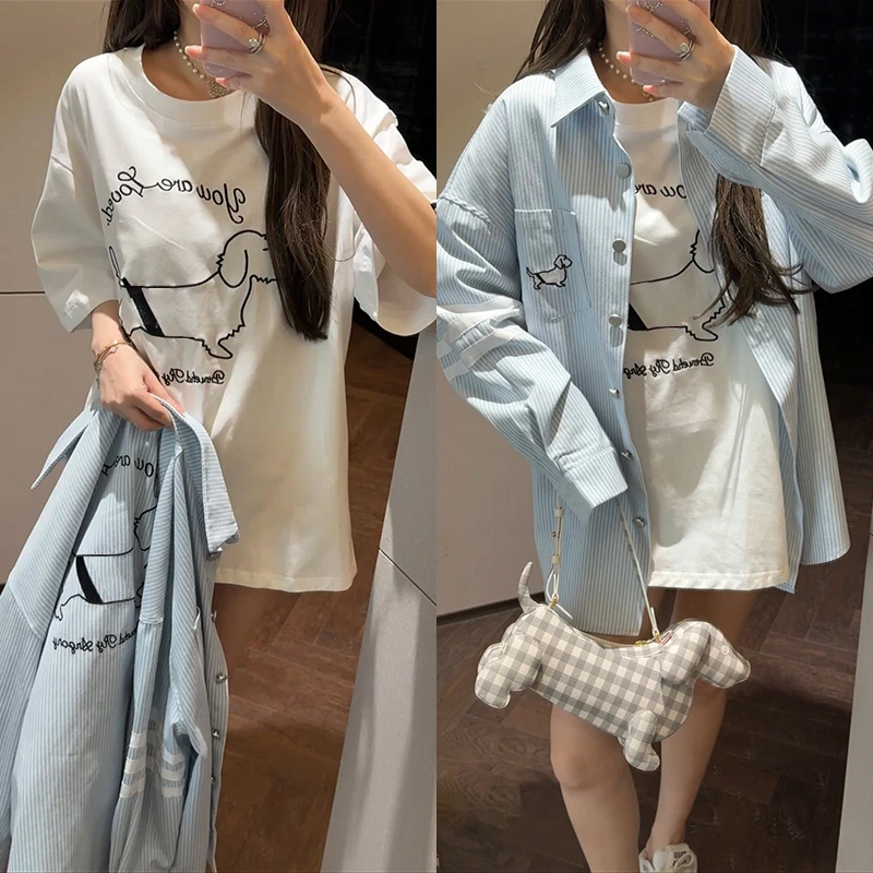 【mimius】&喵喵 腊肠狗经典宽松T恤+清新休闲衬衫 G03104