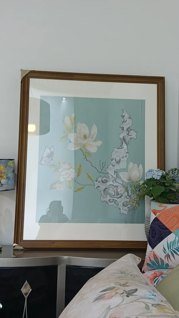 新中式风荷花客厅装饰画高级感玄关挂画法式卧室背景墙艺术画