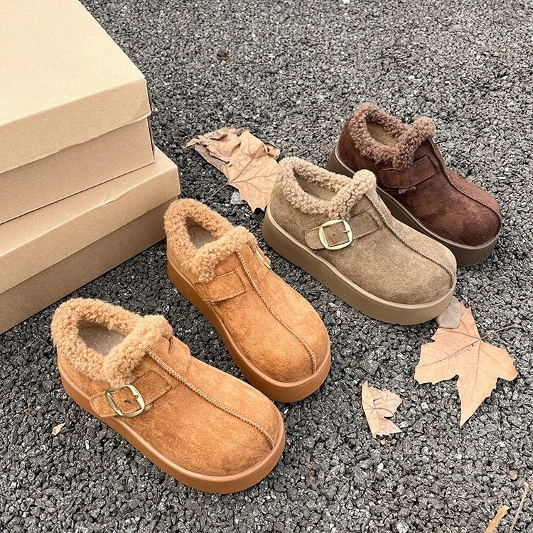 韩式신상품 厚底增高加绒保暖毛毛勃肯鞋女2025冬新款百搭一蹬棉