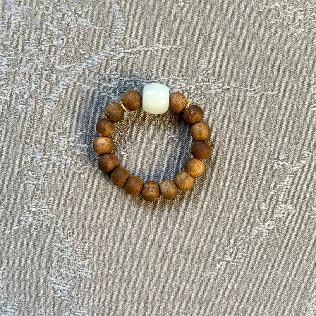 沉香【萬伍】戒指 越南芽庄白奇楠  0.4单圈圆珠（多样性发货）