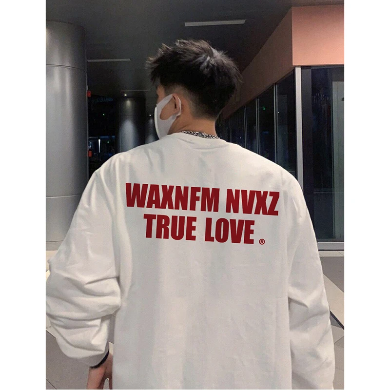 特大码300斤潮牌高级感字母印花长袖T恤男秋宽松百搭嘻哈打底上衣