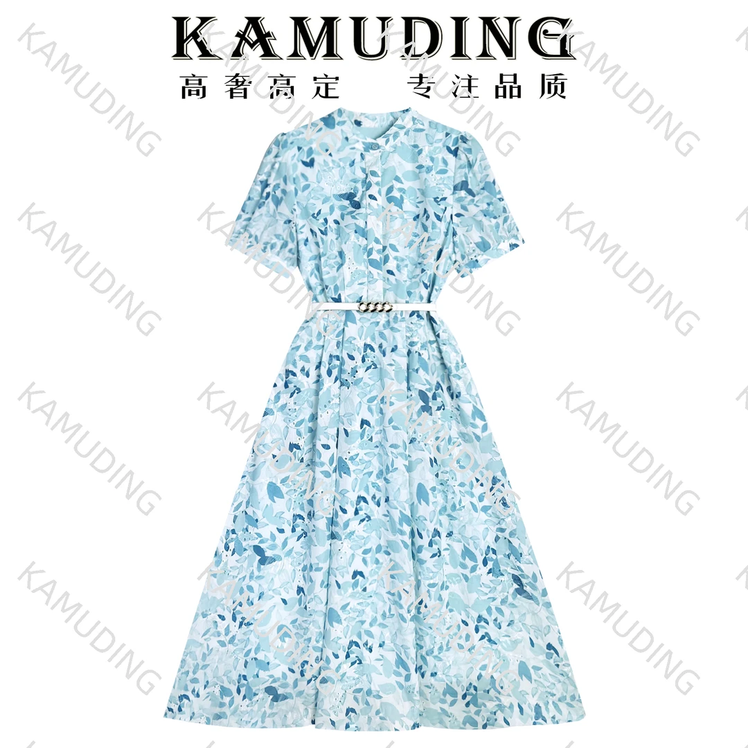 KAMUDING2025夏季法式茶歇高级感气质收腰碎花连衣裙8268