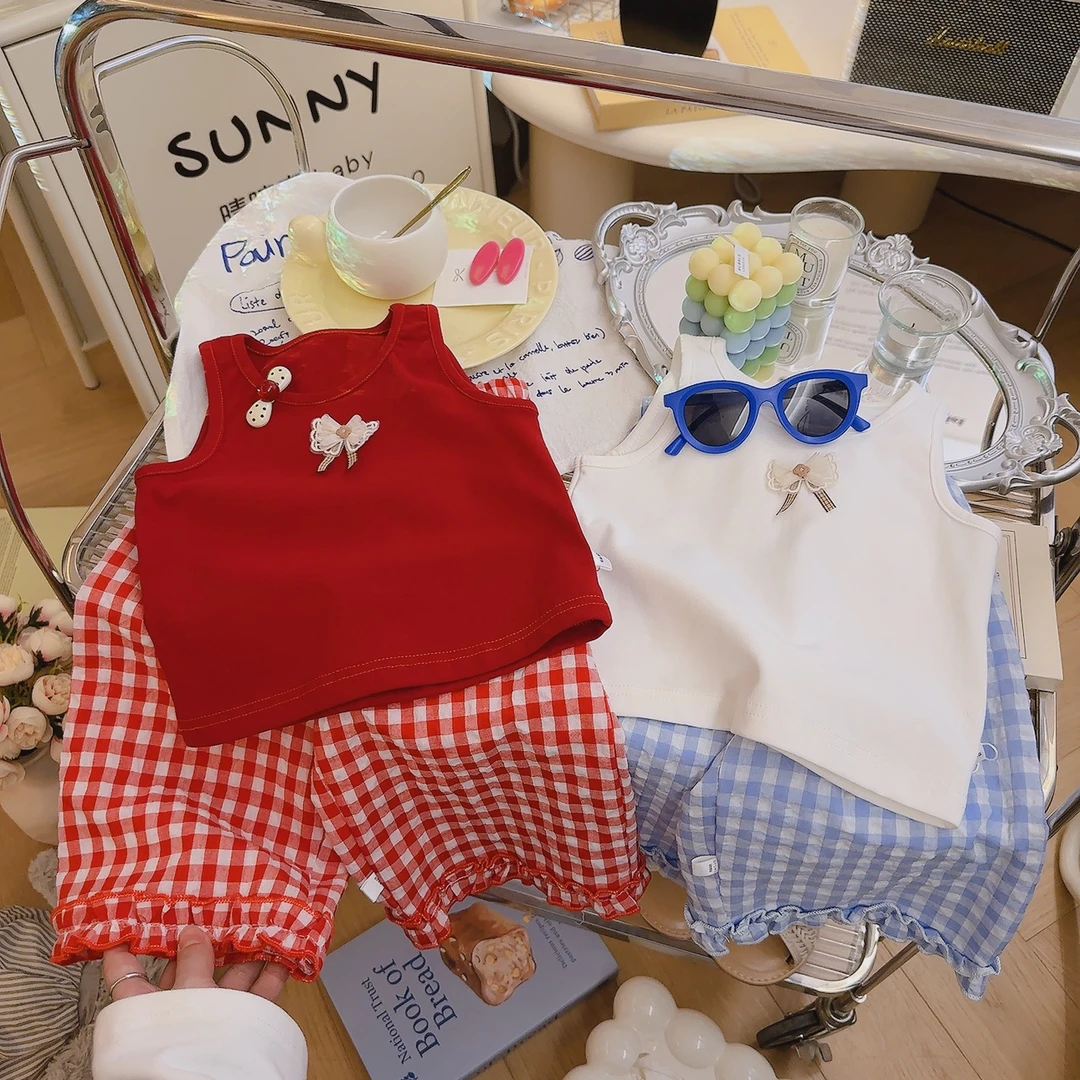女童夏装套装2025新款儿童无袖上衣直筒裤休闲女宝宝洋气两件套