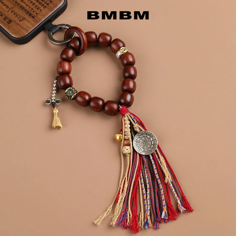 BMBM血檀木珠流苏挂件 天然檀木手机链串珠包包挂件新中式国风