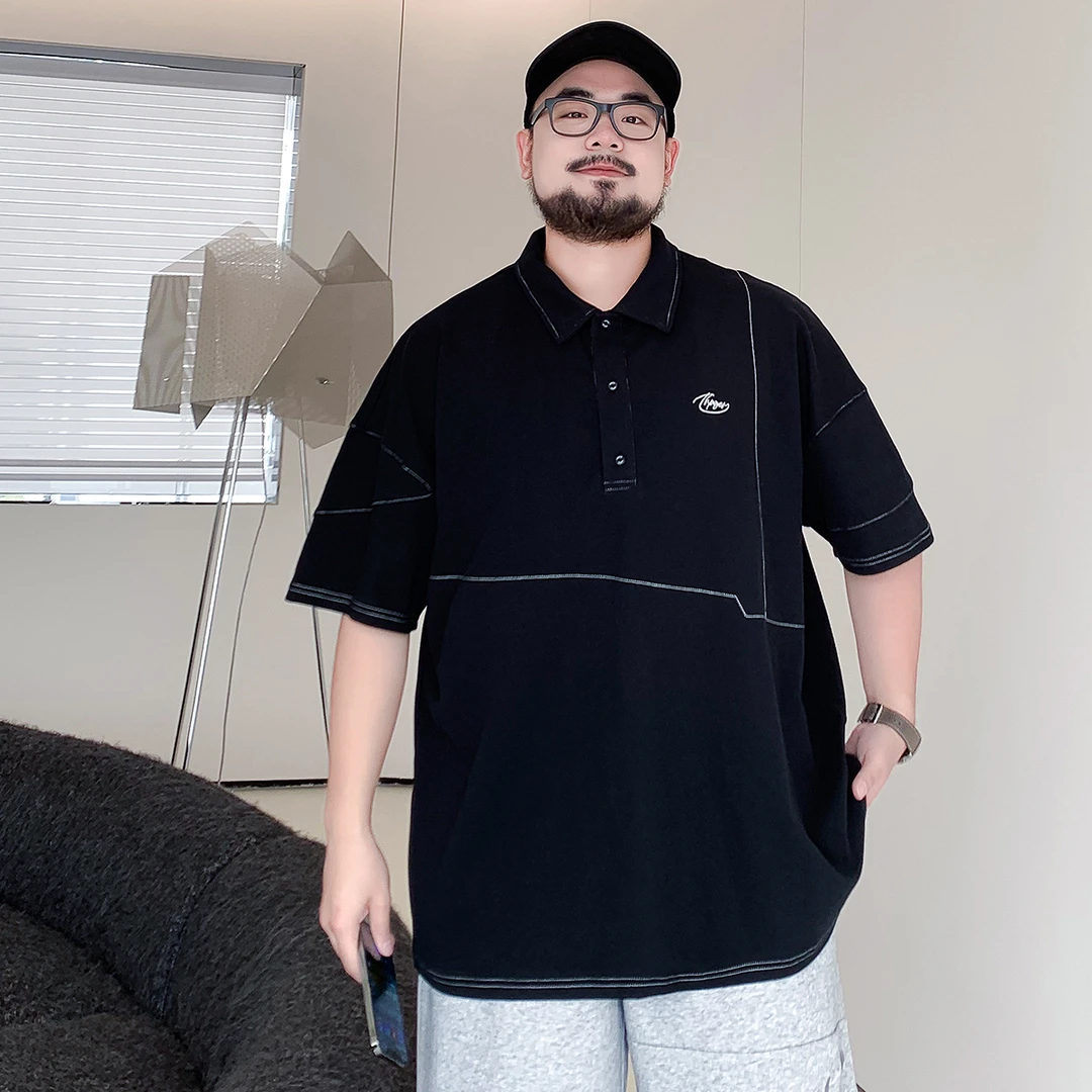 300斤显瘦冰丝特大码polo衫男士加肥加大短袖t恤夏季潮流翻领服装