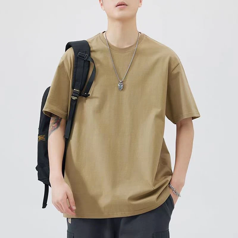 E01-E200男士圆领短袖T恤夏季百搭基础款运动中老年大码纯棉休闲