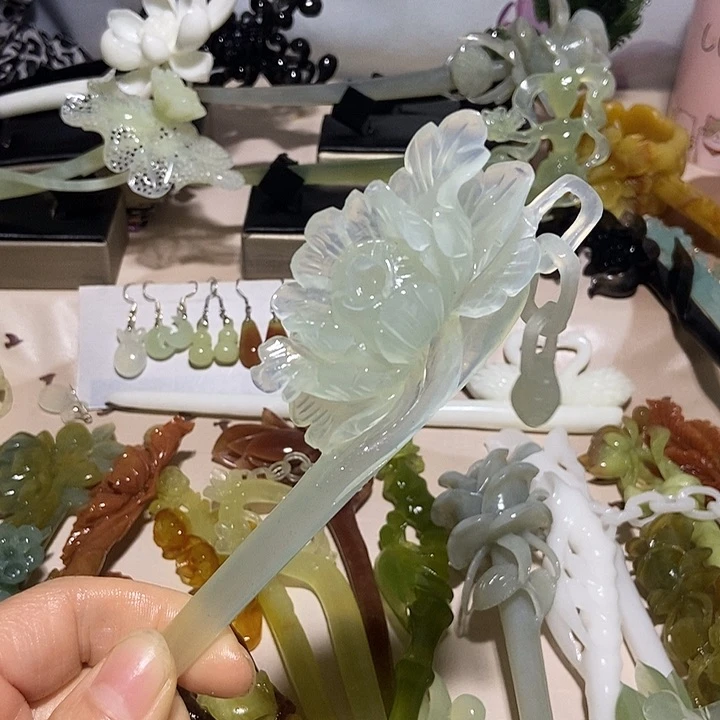 岫玉未镶嵌发簪岫玉飞***猪