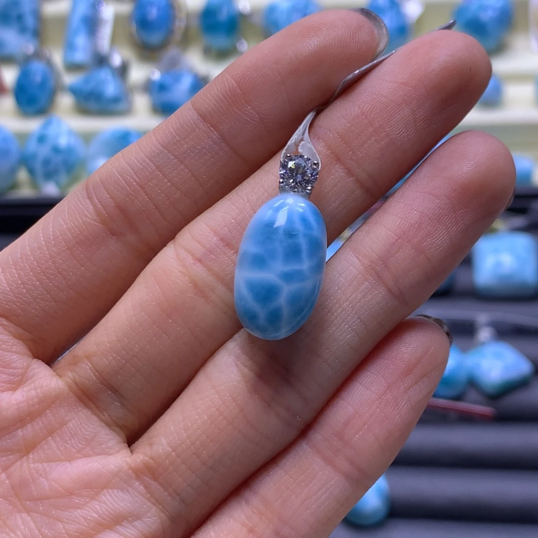 针钠钙石（海纹石）未镶嵌颈饰蛋面吊坠色差略异