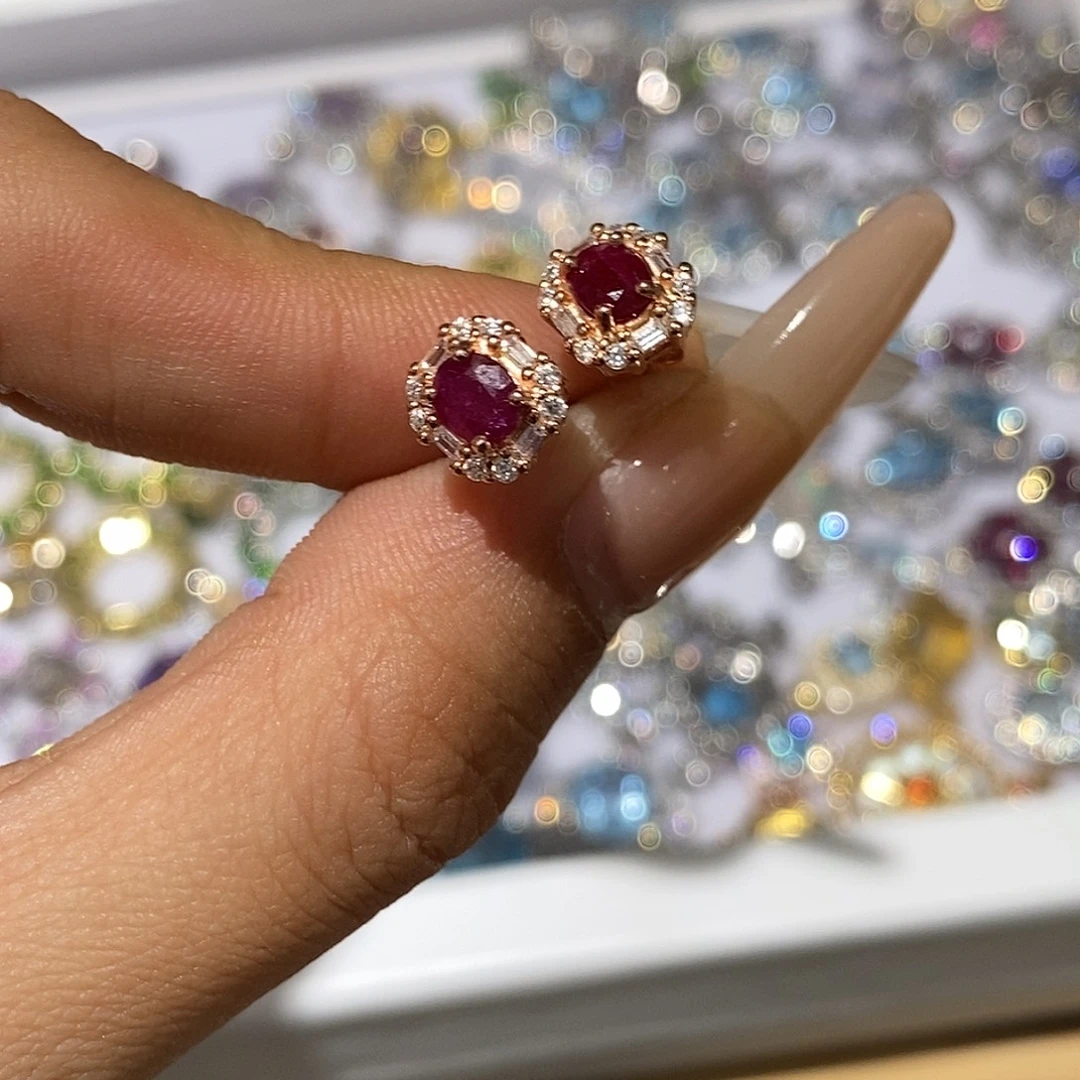 红宝石银S925镶嵌耳饰