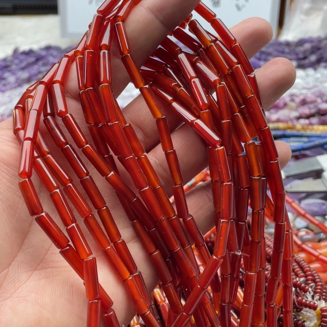 玛瑙/玉髓合金珠宝半成品一条装4*13mm红玛瑙管珠