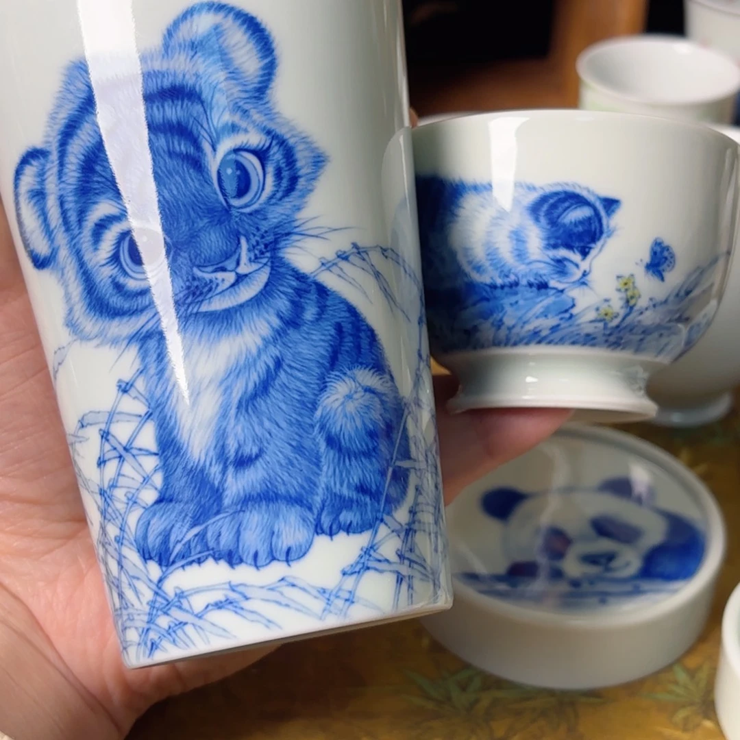子***易手工手绘老虎猫咪杯杯