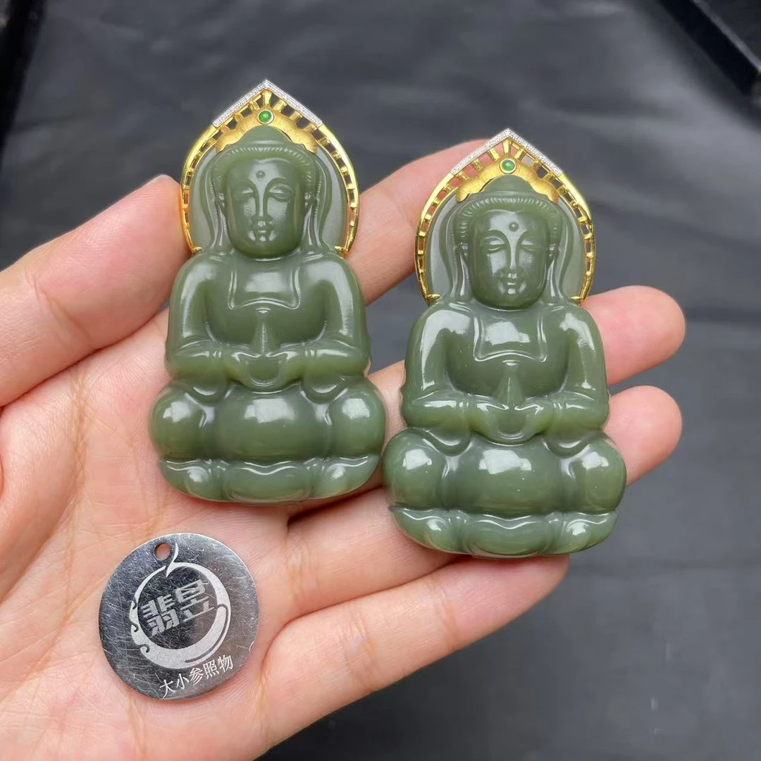 翡昱-SH30-44997-84-和田玉吊坠18K金镶-多样性发其一