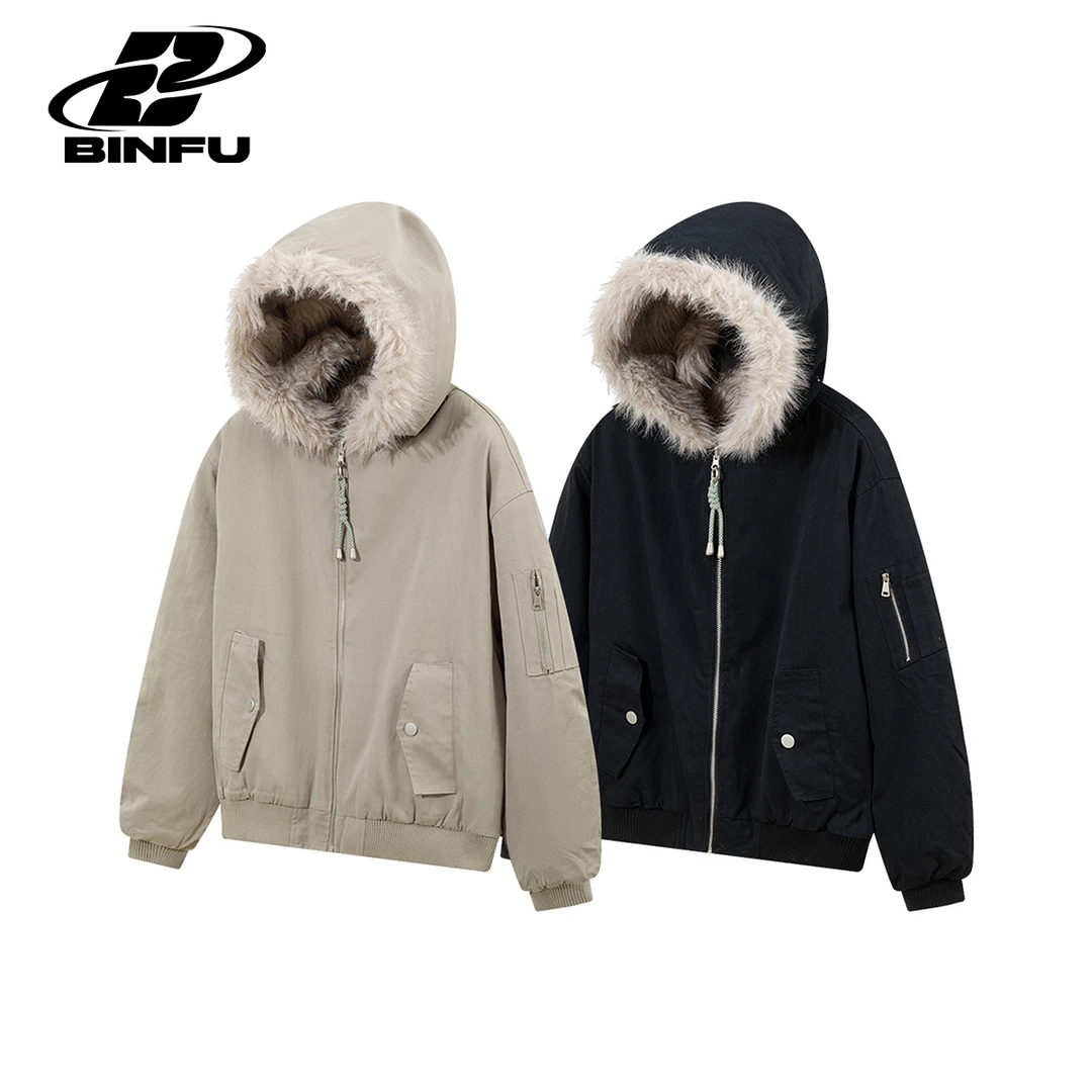 BINFU新款冬季加厚双面穿连帽夹克棉服