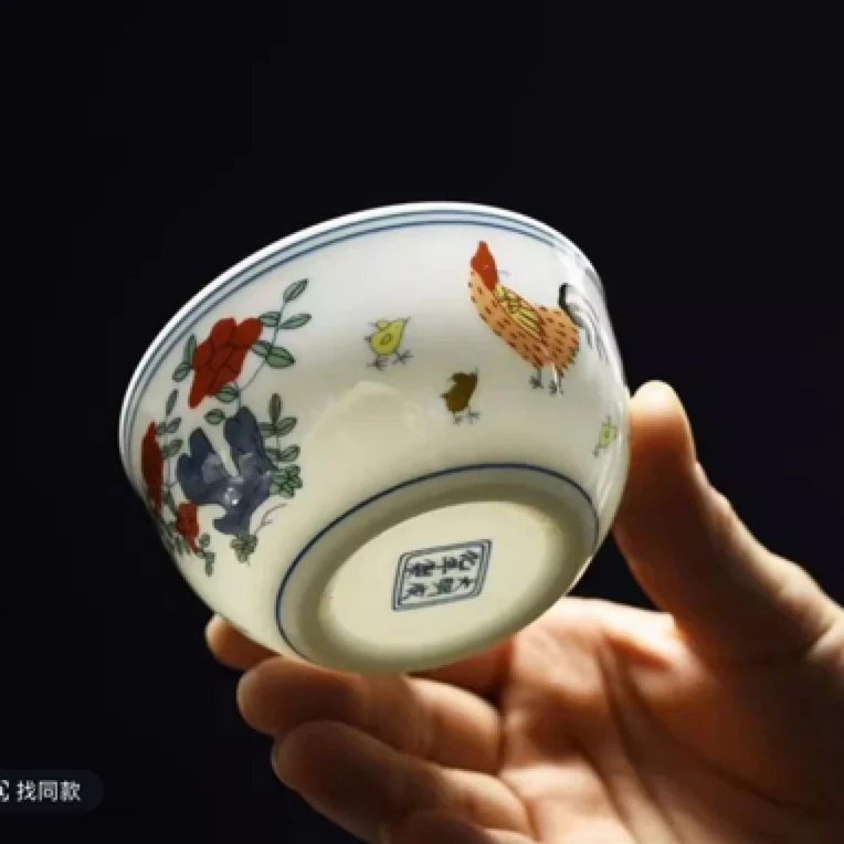 成化斗彩仿古陶瓷高档功夫茶具白瓷主人杯1比1复刻鸡缸杯复古茶杯