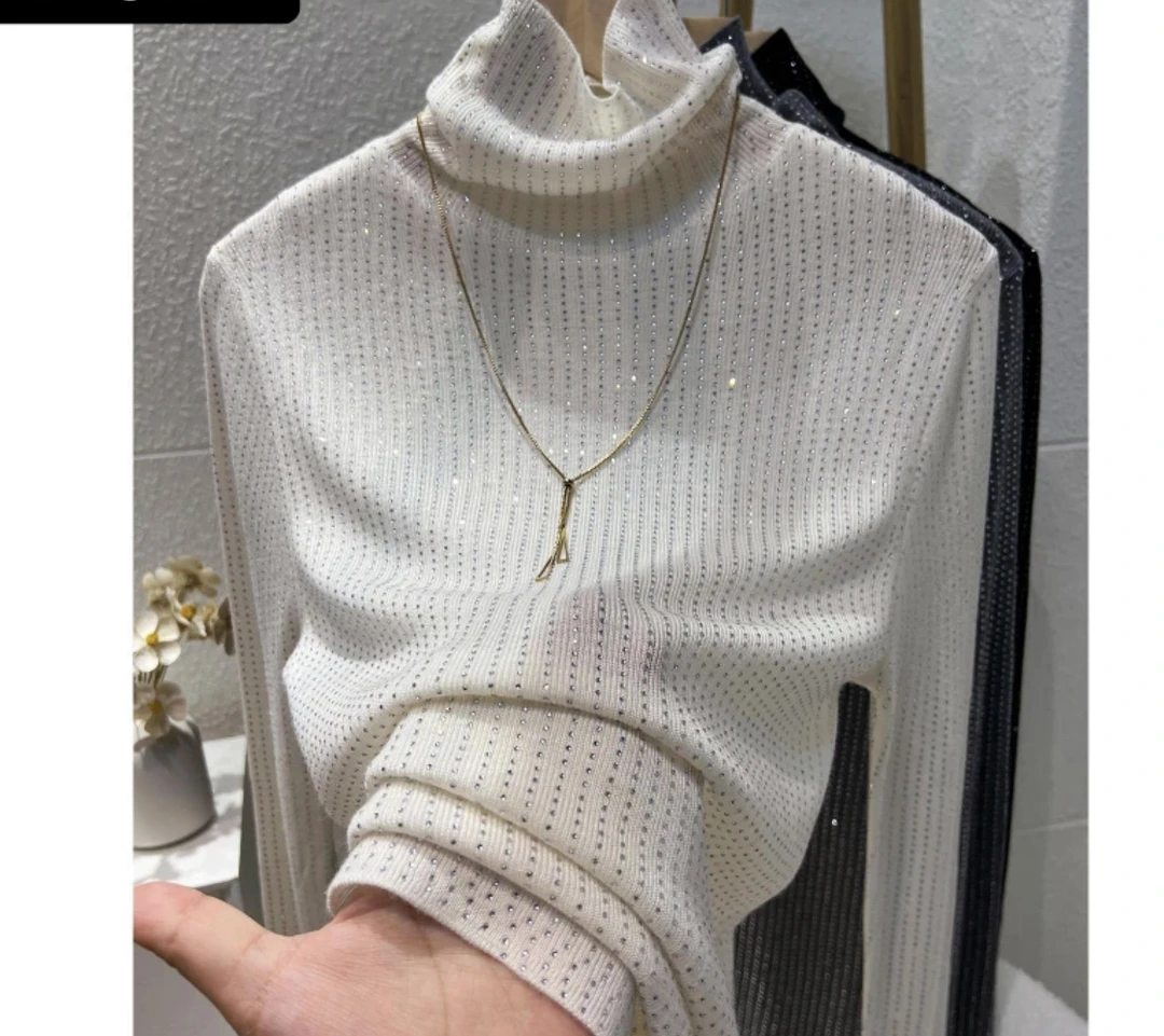 博雪服饰重工烫满钻亮闪闪毛衣女秋冬修身内搭高领打底衫上衣